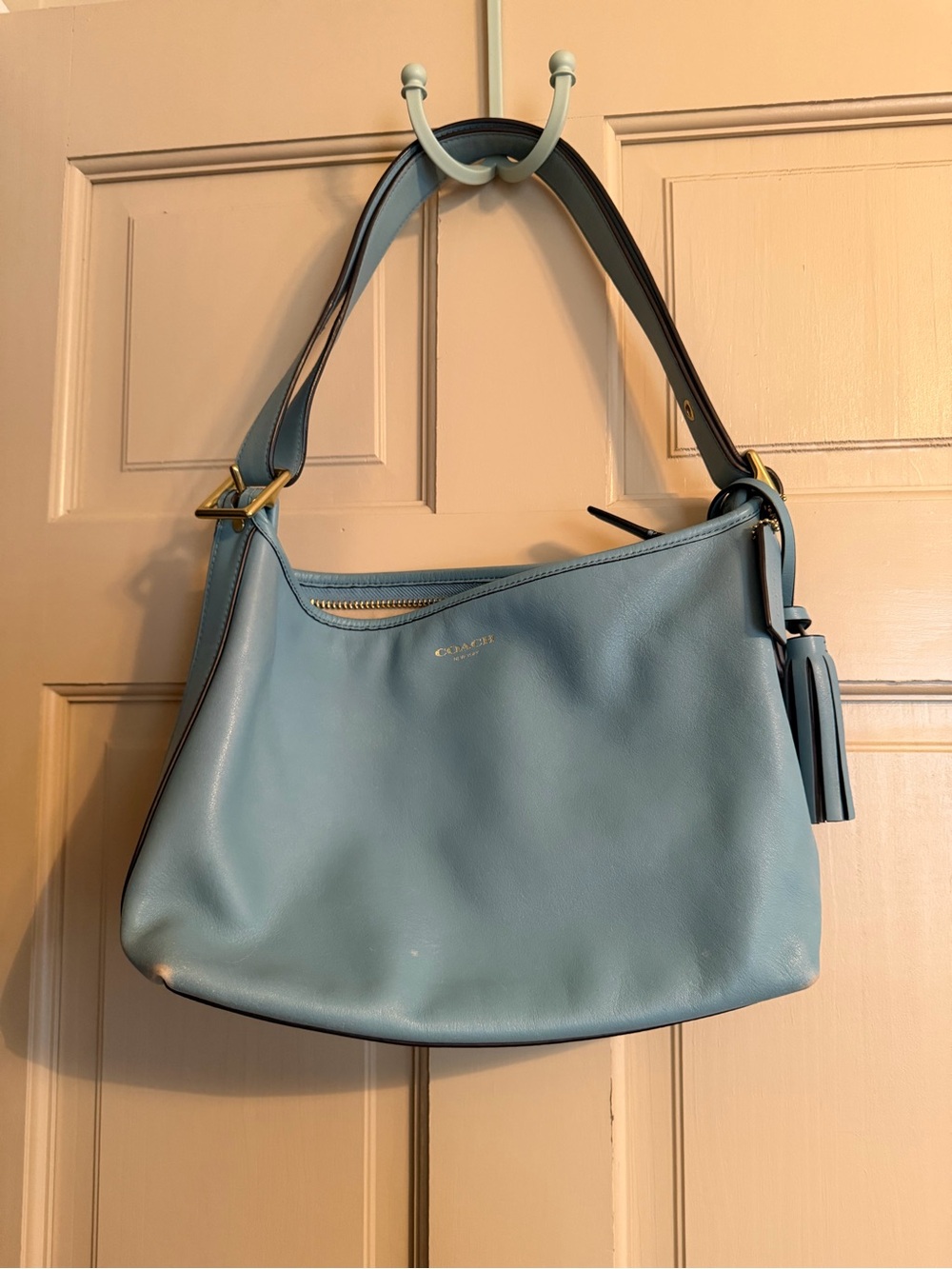 Coach Pebbled Leather Hobo Bag - Light Blue